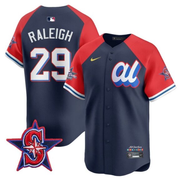 Mens Youths Kids Womens Cal Raleigh Navy Red 2025 All Star Jersey Stitched